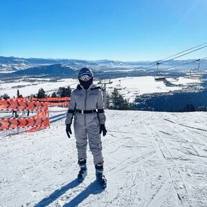 Houndstooth Women’s Trendy Ski Suit Fur Hood